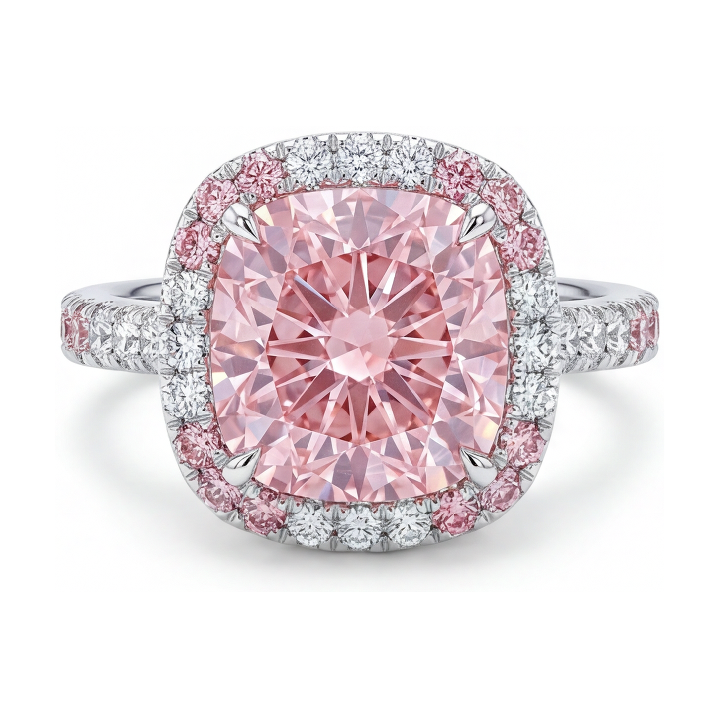 Pinkfarbener Diamantring 4,5 Karat Kissenschliff