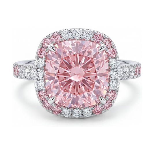 Pinkfarbener Diamantring 4,5 Karat Kissenschliff