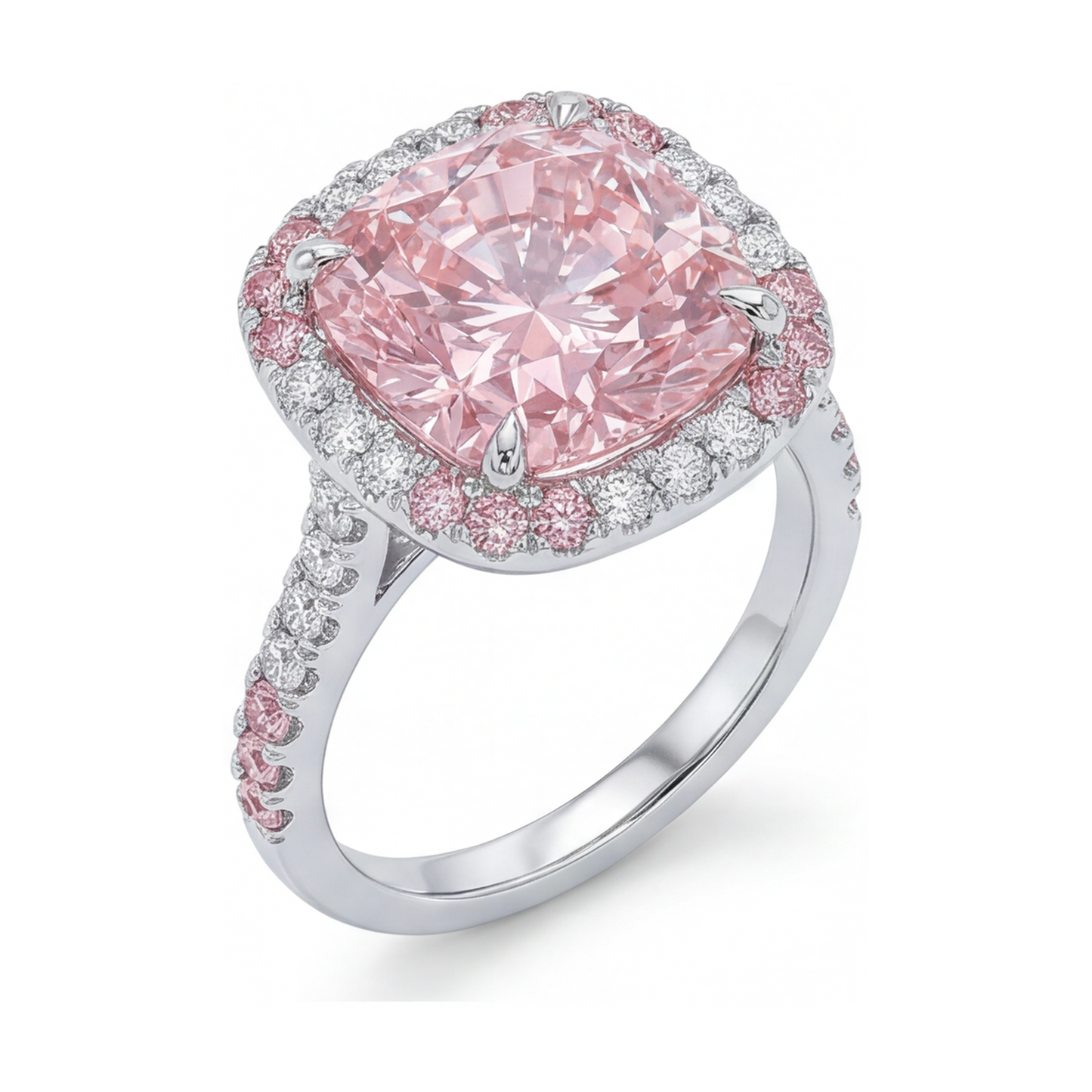 Pinkfarbener Diamantring 4,5 Karat Kissenschliff