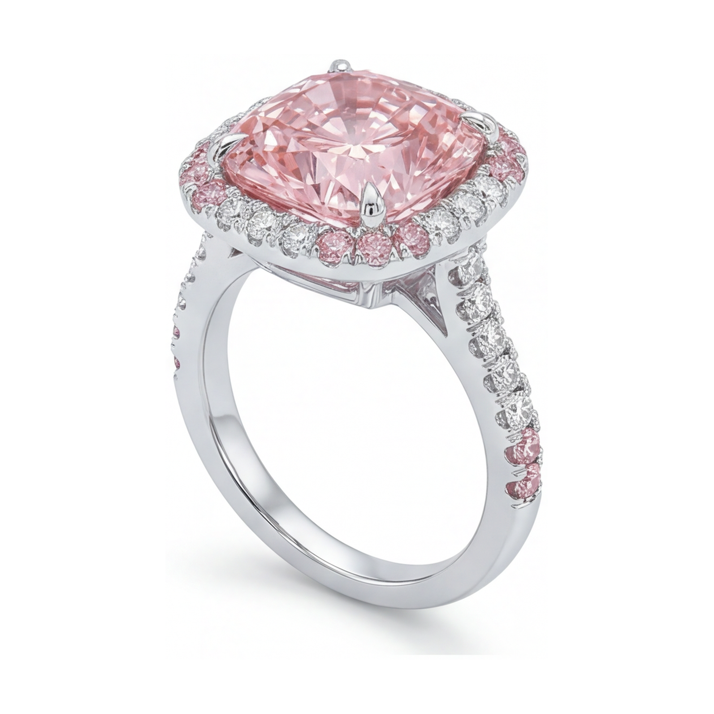 Pinkfarbener Diamantring 4,5 Karat Kissenschliff