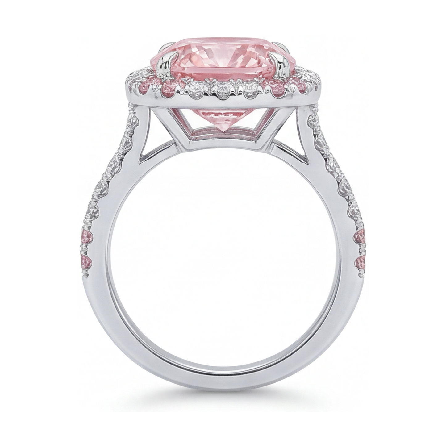 Pinkfarbener Diamantring 4,5 Karat Kissenschliff