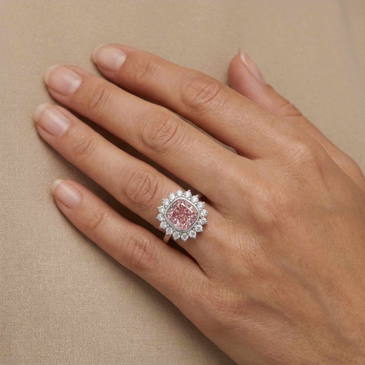 Rosa Diamantring 4 Karat Kissenschliff