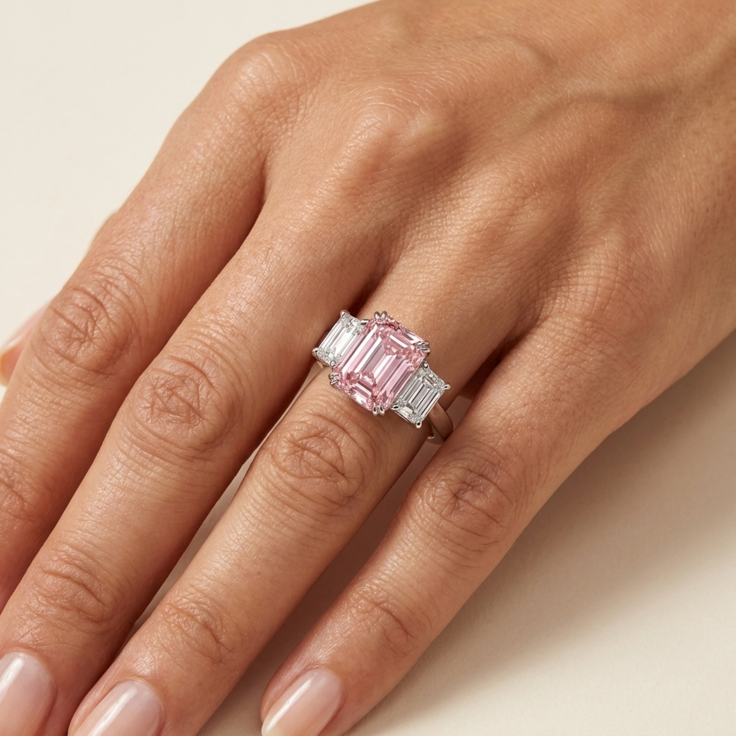 Rosa Diamantring, 4 Karat, Smaragdschliff