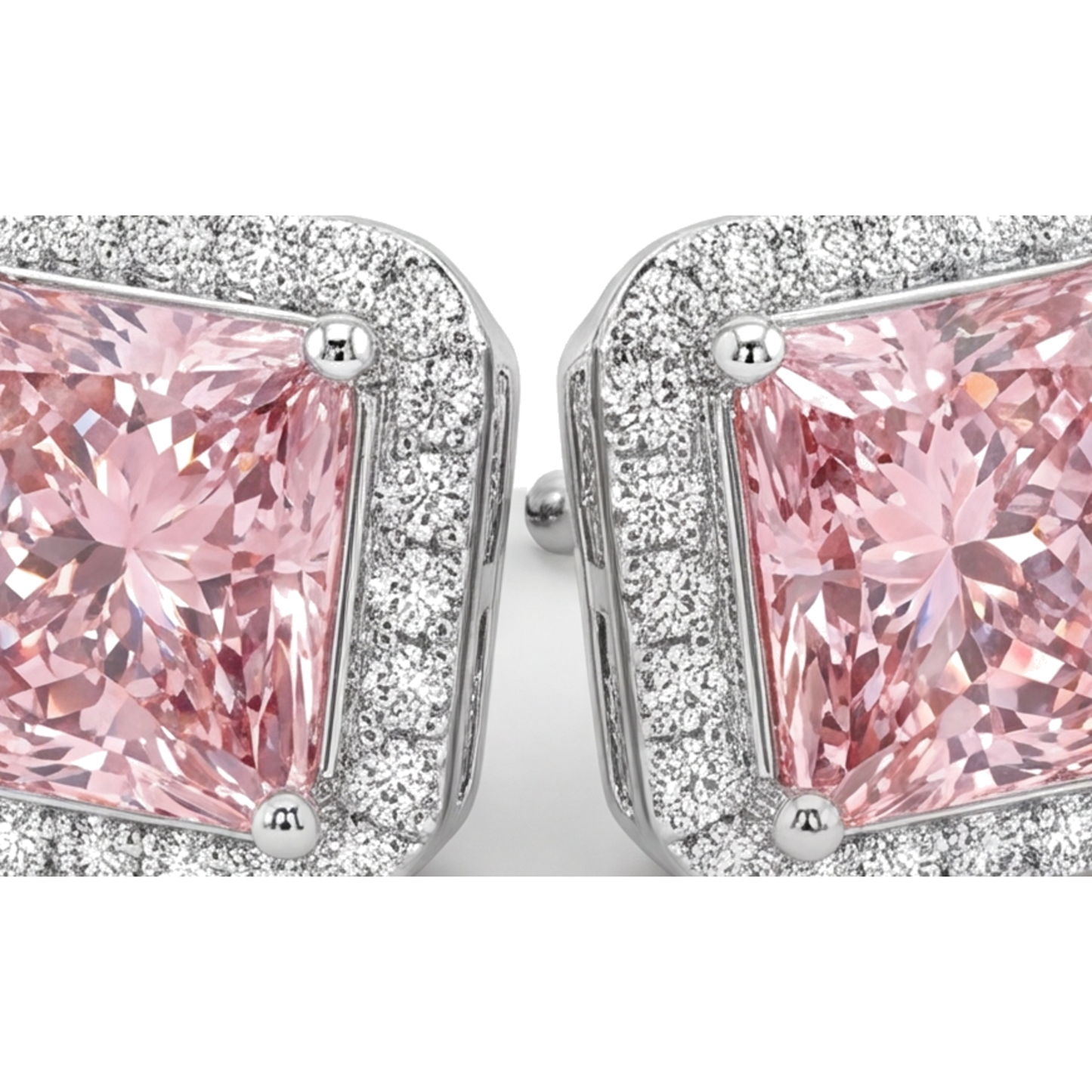 Rosa Diamant-Ohrstecker 3,5 Karat im Labor gezüchtet Radiant Halo 14 Karat Weißgold