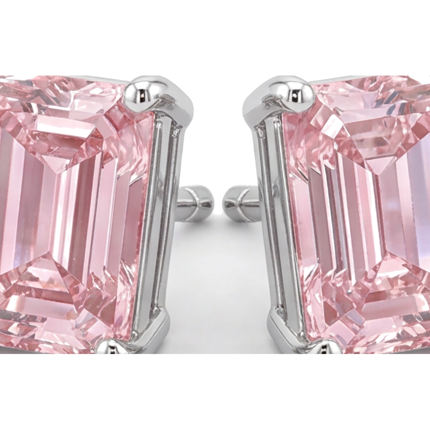 Rosa Diamant Ohrstecker 3 Karat im Labor gezüchtet Smaragdschliff 14 Karat Weißgold