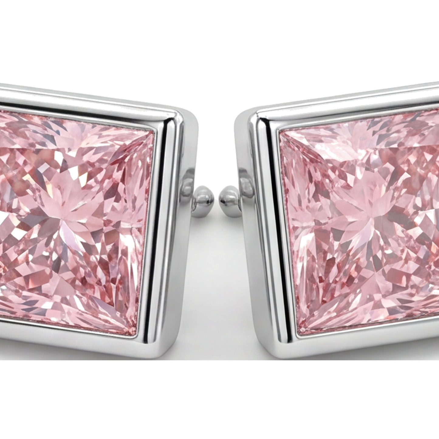 Rosa Diamant Ohrstecker 3 Karat im Labor gezüchtet Prinzess-Schliff Lünette 14 Karat Weißgold