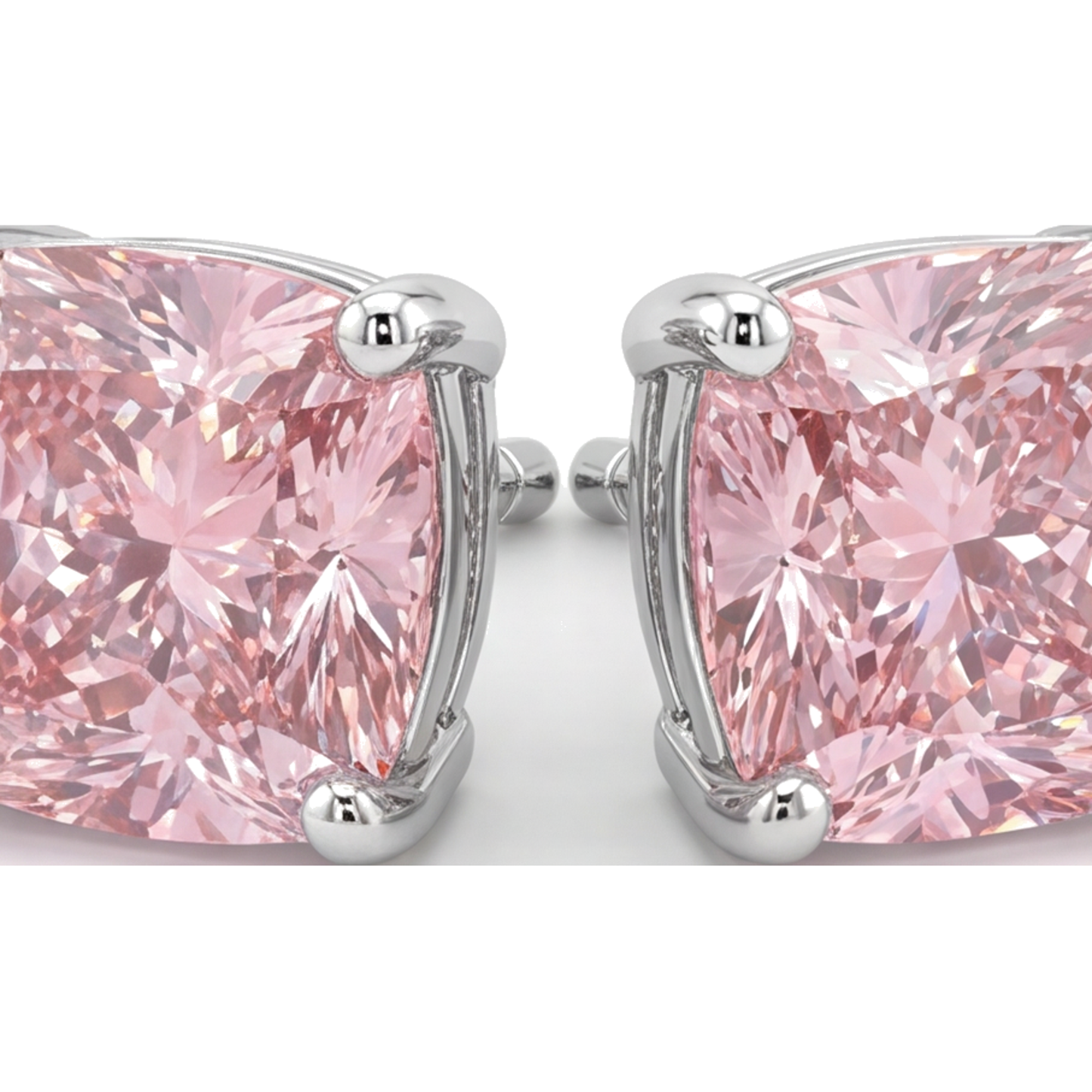 Rosa Diamant Ohrstecker 4 Karat im Labor gezüchtet Kissenschliff 14 Karat Weißgold