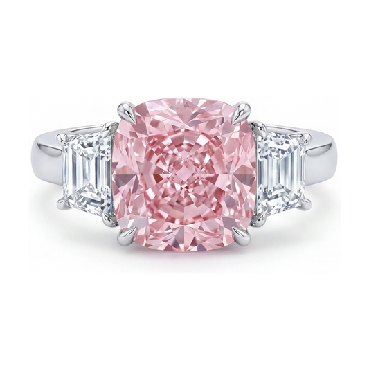 Ehering mit rosa Diamant, 5,1 Karat, Kissenschliff