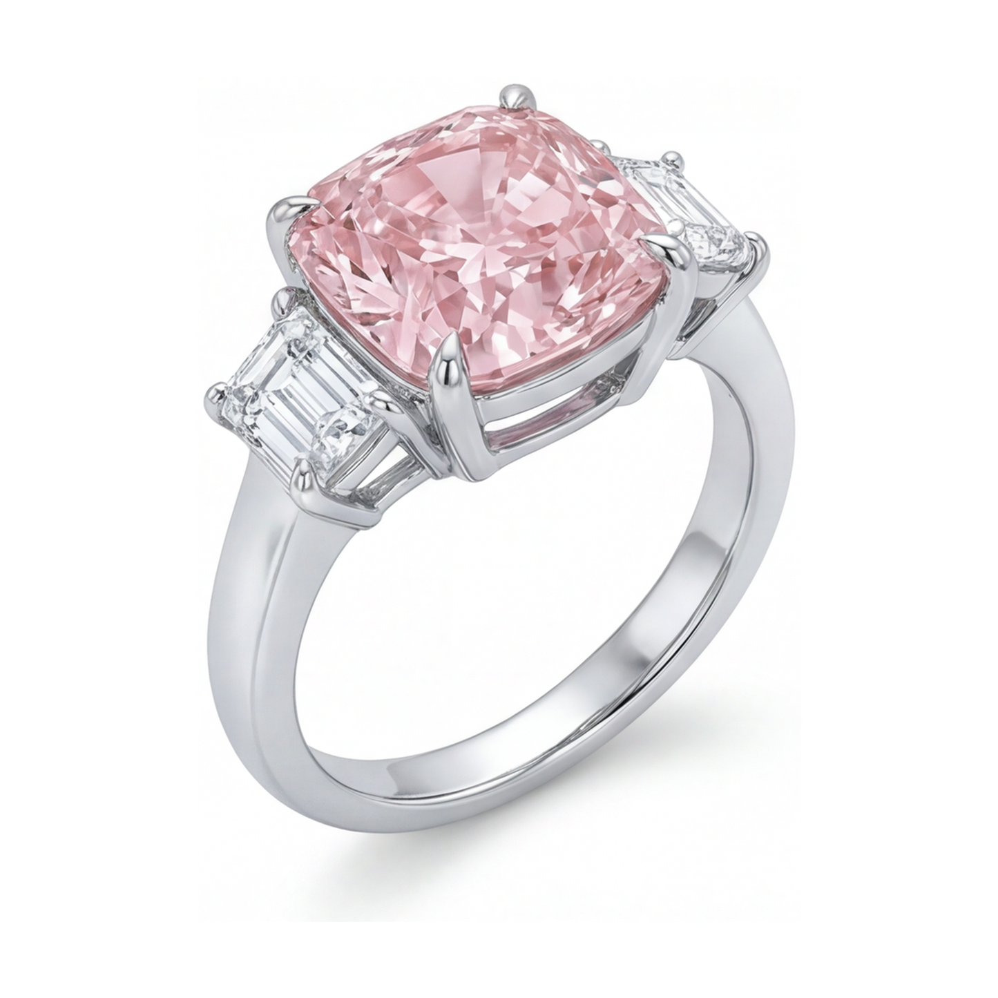 Ehering mit rosa Diamant, 5,1 Karat, Kissenschliff
