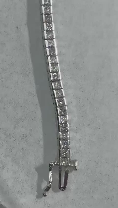 7.50 Karat Princess Echt Aus der Erde Abgebauter Natürlicher Diamants Tennisarmband Weißgold