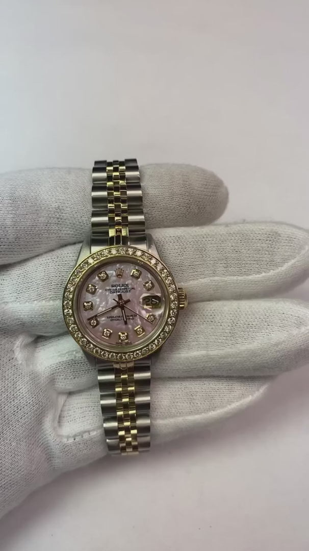 Rolex Datejust Zweifarbige Damenuhr mit rosa Perlmutt Diamant Zifferblatt