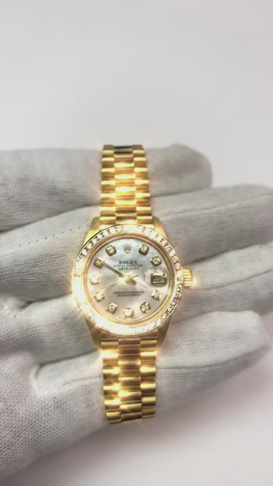 Damenuhr Rolex Präsidentin Datejust mit Diamant-Zifferblatt und Lünette1