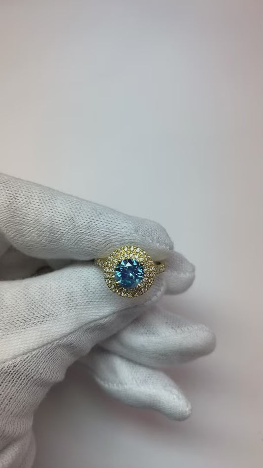 2.51 Karat runder blauer & weißer Aus der Erde Abgebauter Natürlicher Diamant Ehering Edelstein