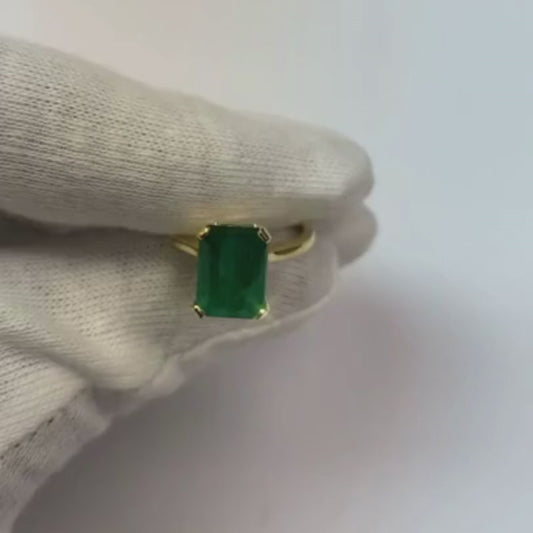 Solitär Grüner Smaragd Ring 3 Karat Gelbgold 14K Edelsteinschmuck