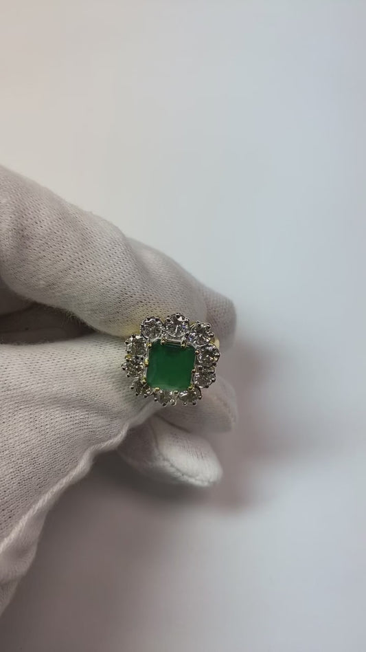 Grüner Smaragd Aus der Erde Abgebauter Natürlicher Diamant Ehering Gold 14K