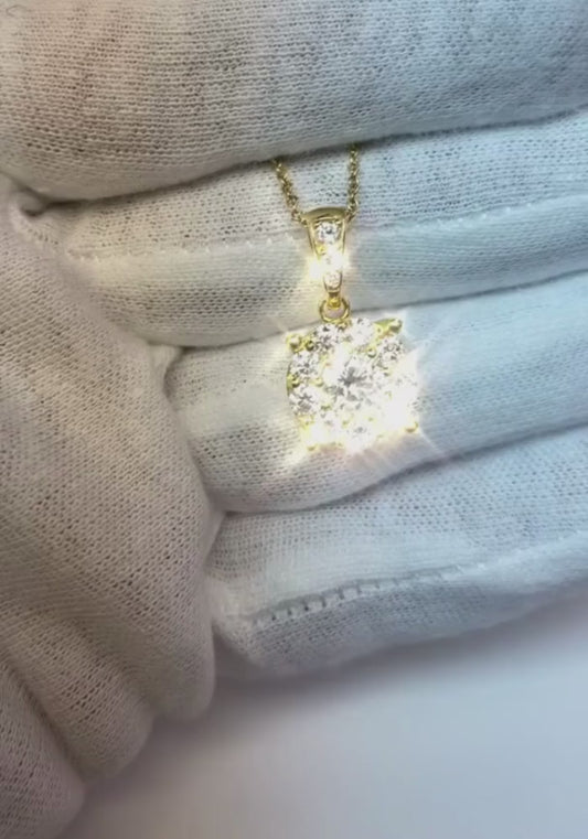 2 Karat runder Diamant Halo Anhänger aus massivem Weißgold 14K