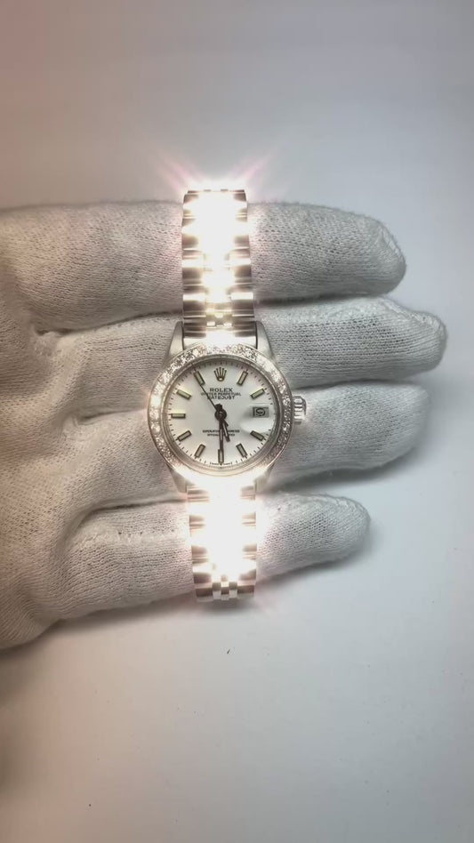 Edelstahl Jubilee Armband Rolex Damenuhr Stick Zifferblatt Diamant Lünette