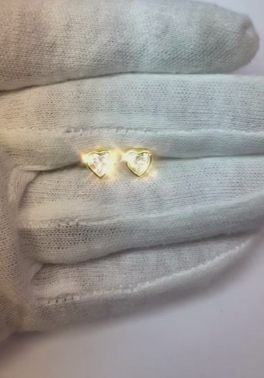 Diamant Herz Ohrstecker Lünette Set Gelb Gold