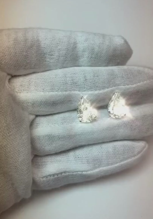Damen-Ohrstecker mit 8 Karat Diamanten im Birnenschliff, echtes 14-karätiges Weißgold