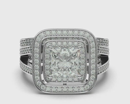 2,35 ct Princess Center Diamant Halo Hochzeitstag Ring