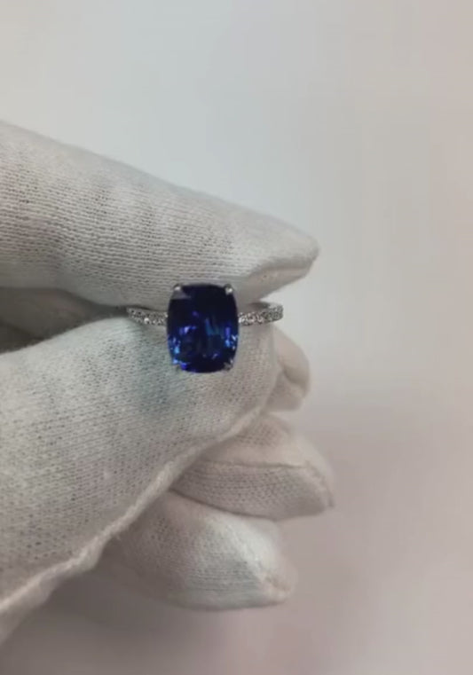 Diamant-Solitär-Akzent-Ring Smaragd blauer Saphir 4 Karat