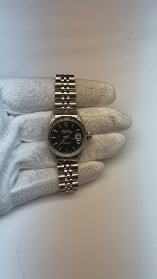 Rolex Datejust 26 mm Damenuhr aus Edelstahl mit schwarzem Zifferblatt