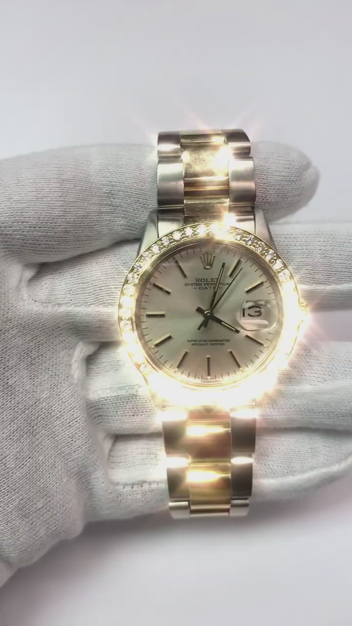 2 Karat 34 mm individuelle Diamantlünette passend für alle Rolex Datejust-Uhrenmodelle, Gelbgold 14K