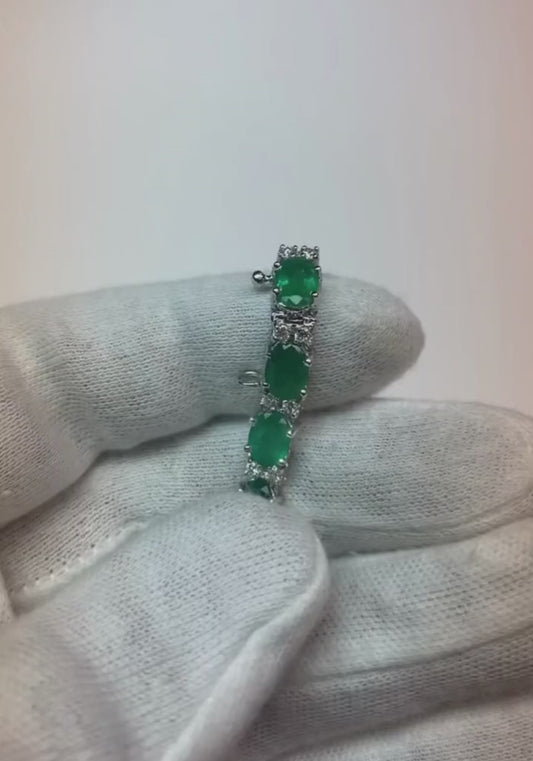 Ovaler grüner Smaragd und runder echter Diamant-Tennisarmband, 15,25 Karat Schmuck