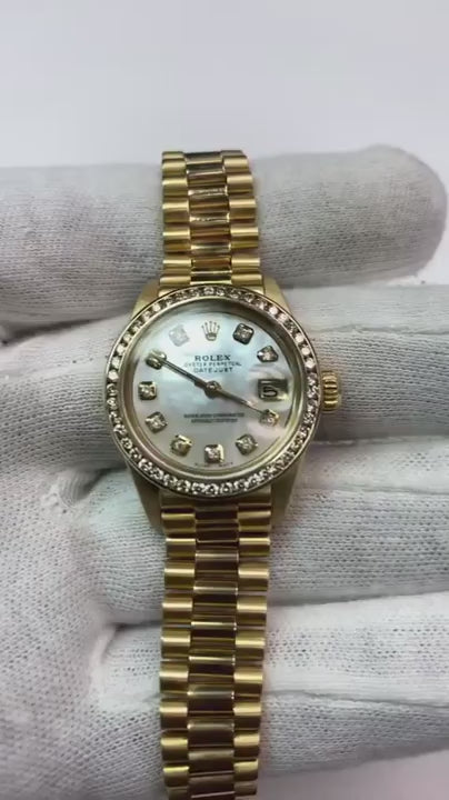 Rolex President Datejust Damenuhr mit Diamant-Zifferblatt und Lünette