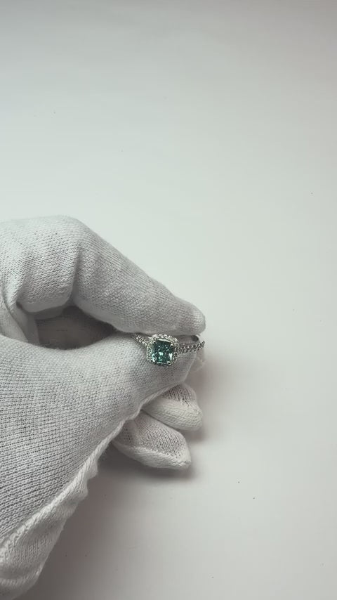 1.91 Karat Blaues Kissen Halo Center Edelsteinring Weißgold 14K