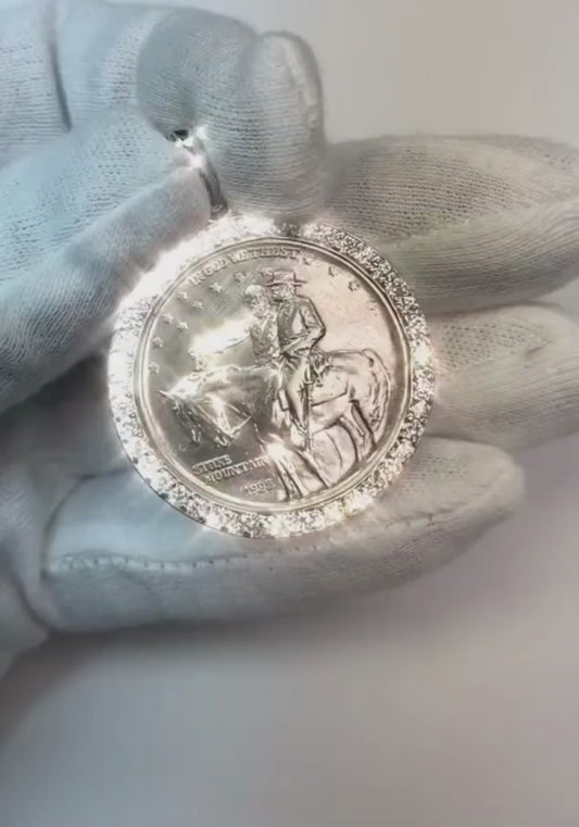 Echter Dollar-Diamant-Lünettenanhänger aus Weißgold, 2 Karat (Münze nicht im Lieferumfang enthalten)