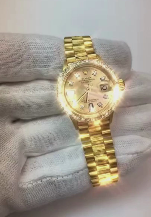 Präsidentin Champagner Diamant Zifferblatt Lünette Rolex Uhr Datejust Yg
