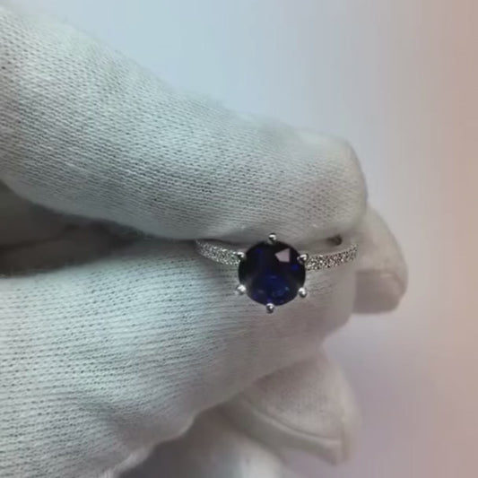 2 Karat blauer Diamant-Verlobungsring mit 6 echten Krappen-Edelsteinen