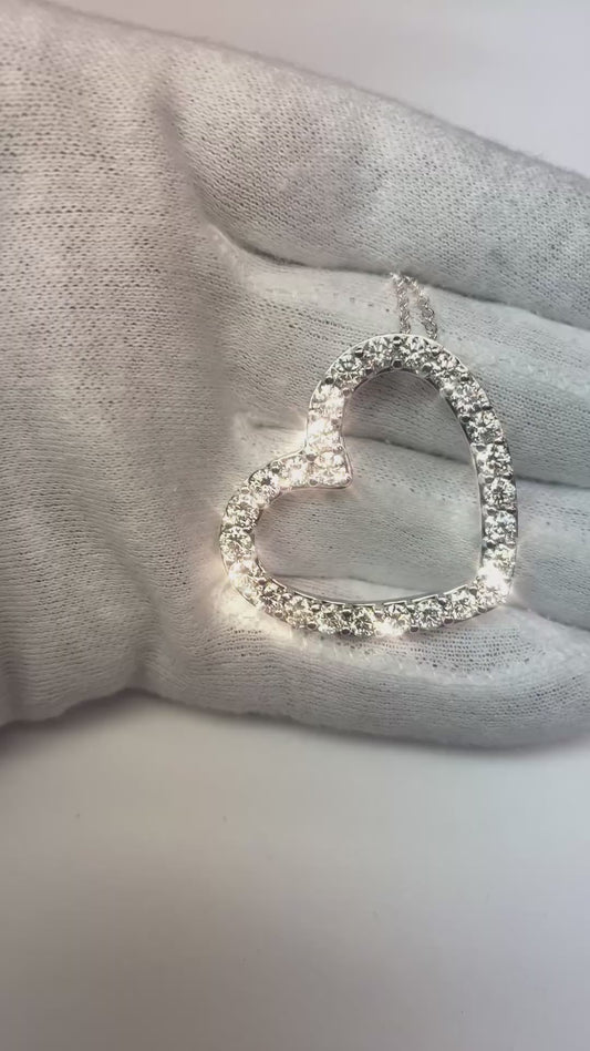 Herzförmige Anhänger Halskette 5.20 ct Echt Aus der Erde Abgebauter Natürlicher Diamanten im Rundschliff Weißgold