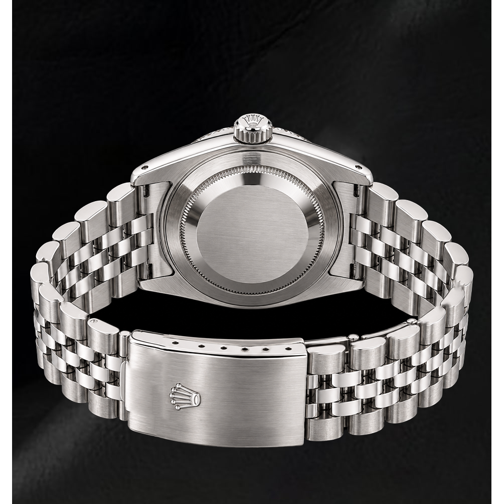 Rolex 1601 Datejust 36 mm Uhr aus Edelstahl mit blauem Diamantzifferblatt