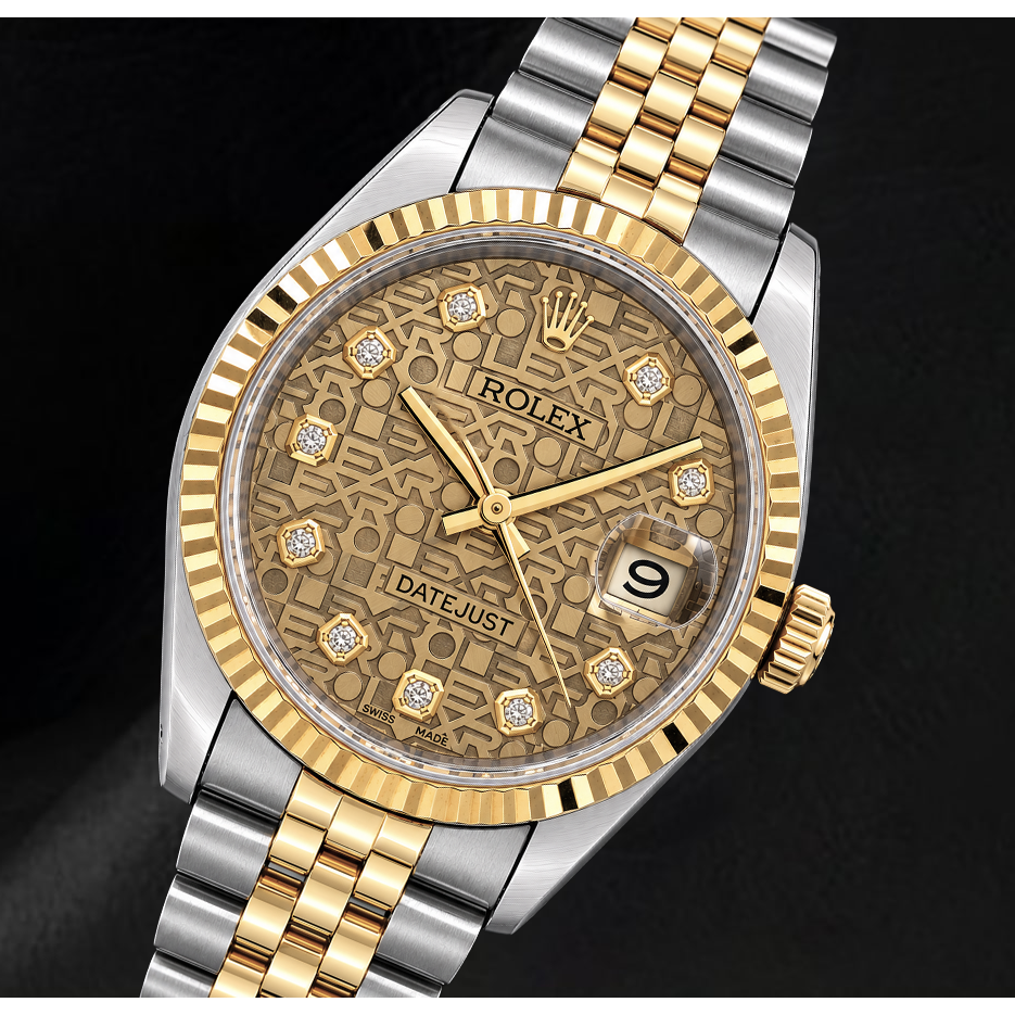 Rolex 16013 Datejust 36 mm Bicolor-Uhr mit champagnerfarbenem Jubilé-Diamantzifferblatt