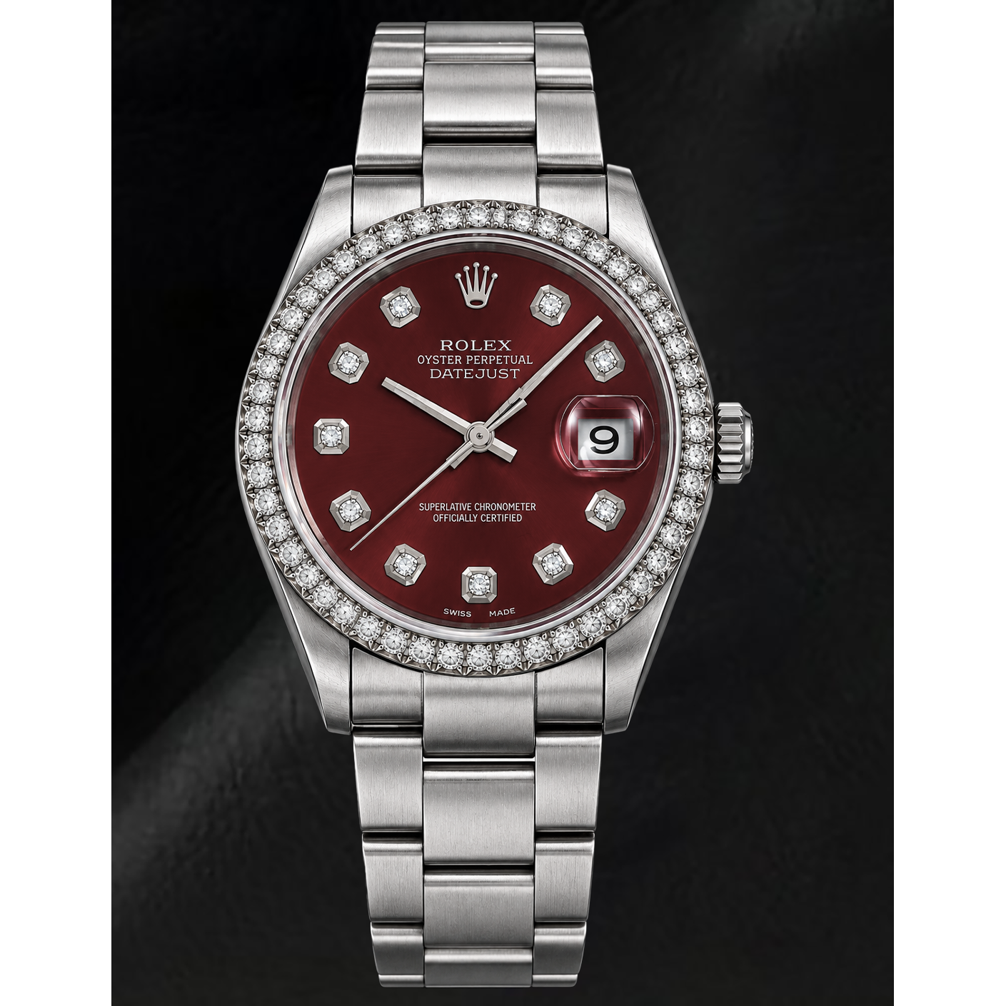 Rolex 16200 Datejust 36 mm Edelstahl-Armbanduhr mit rotem Diamantzifferblatt