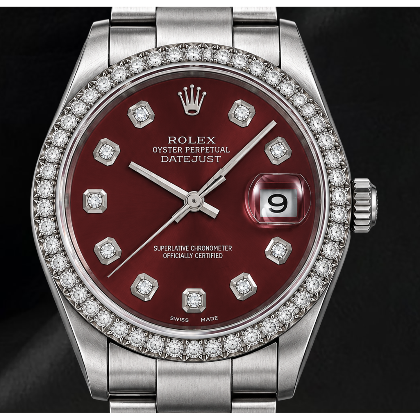 Rolex 16200 Datejust 36 mm Edelstahl-Armbanduhr mit rotem Diamantzifferblatt