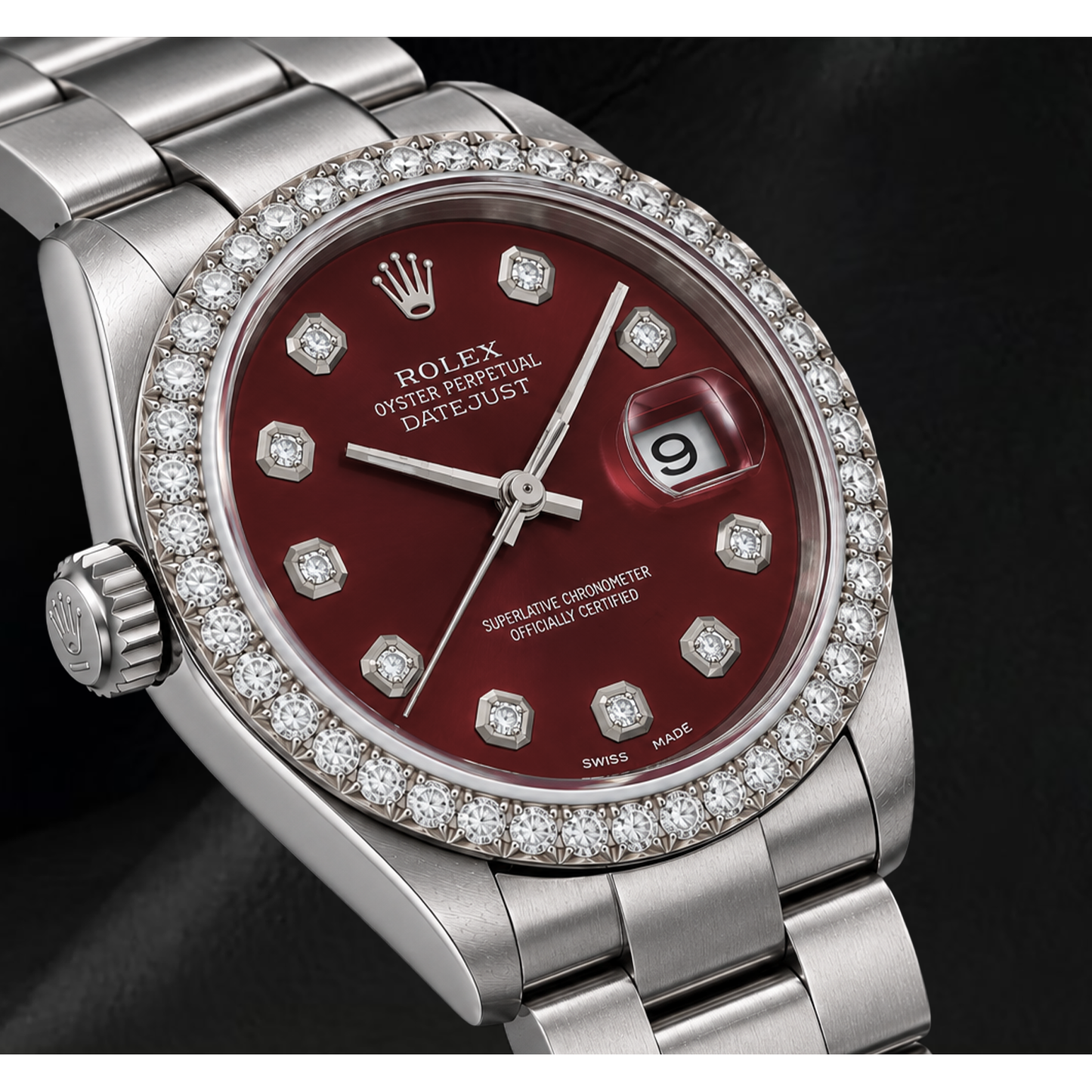 Rolex 16200 Datejust 36 mm Edelstahl-Armbanduhr mit rotem Diamantzifferblatt