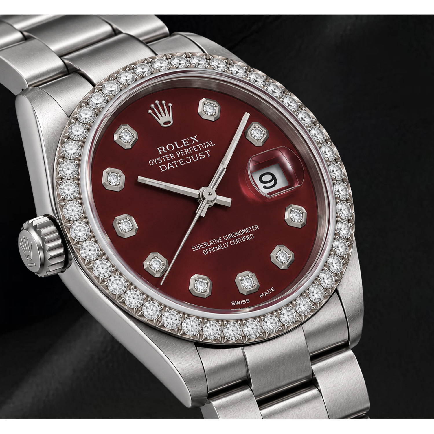 Rolex 16200 Datejust 36 mm Edelstahl-Armbanduhr mit rotem Diamantzifferblatt