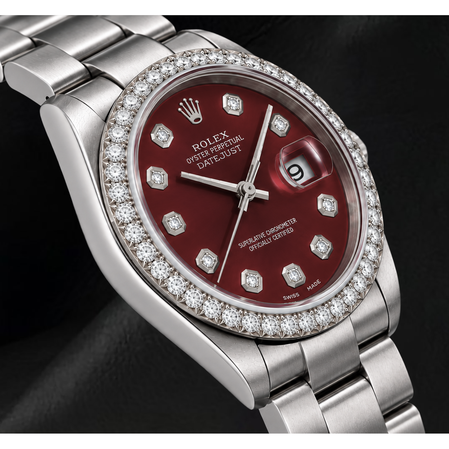 Rolex 16200 Datejust 36 mm Edelstahl-Armbanduhr mit rotem Diamantzifferblatt