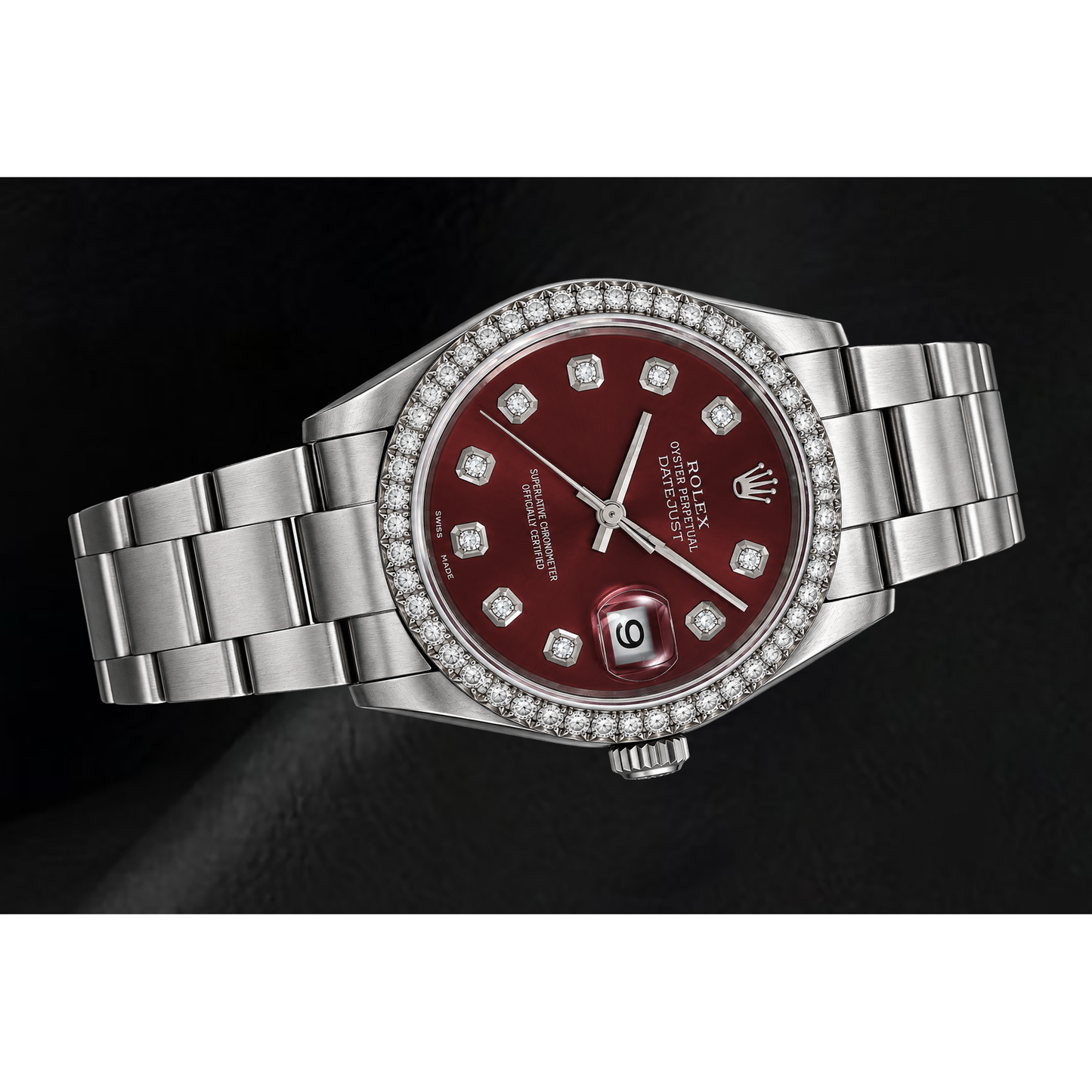 Rolex 16200 Datejust 36 mm Edelstahl-Armbanduhr mit rotem Diamantzifferblatt