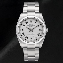 Rolex Air-King 34 mm 114200 Edelstahluhr, silbernes Zifferblatt mit römischen Ziffern, Oyster-Armband
