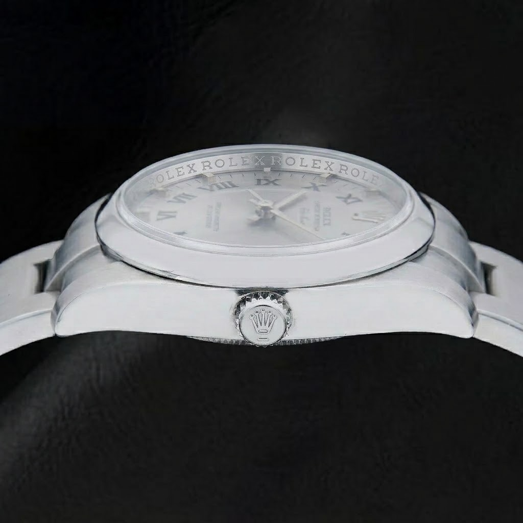 Rolex Air-King 34 mm 114200 Edelstahluhr, silbernes Zifferblatt mit römischen Ziffern, Oyster-Armband