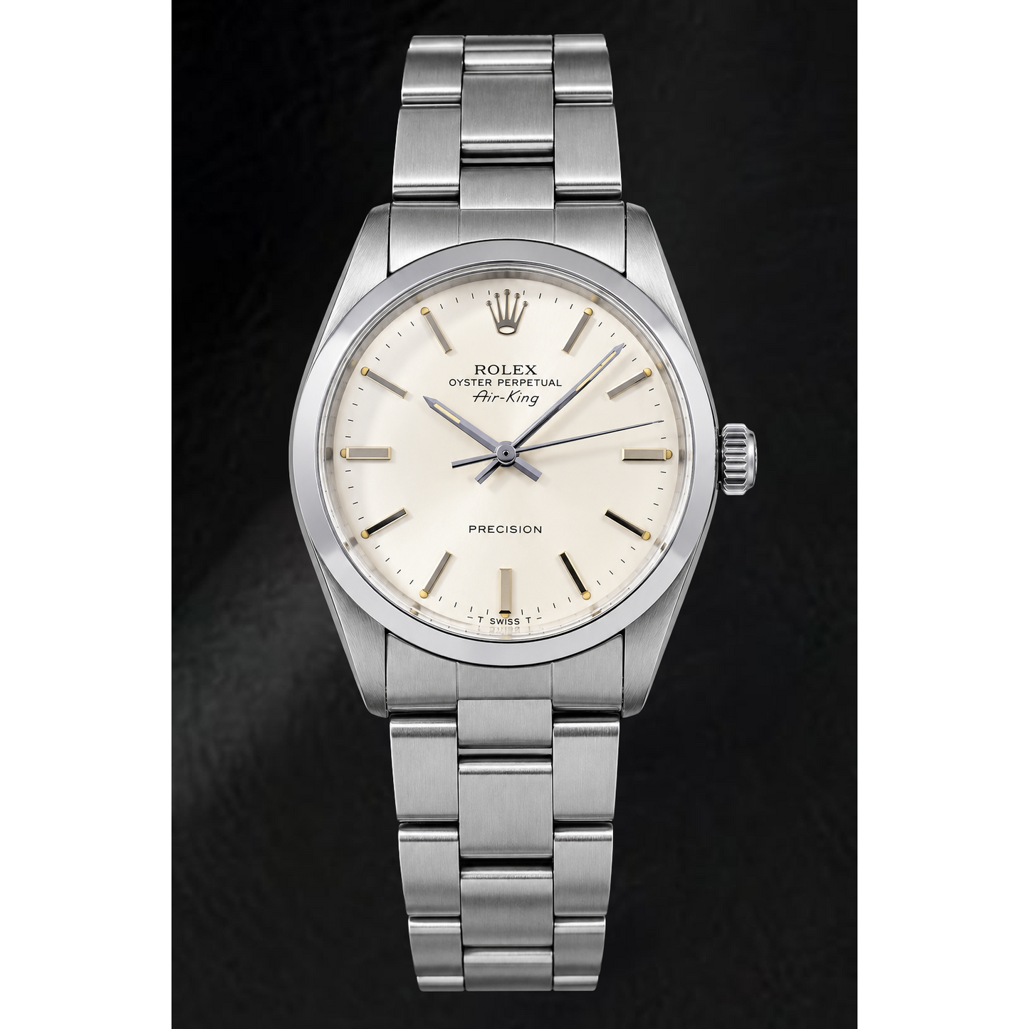 Rolex Air-King 5500 34 mm silbernes Zifferblatt mit Stabindizes Edelstahl Uhr