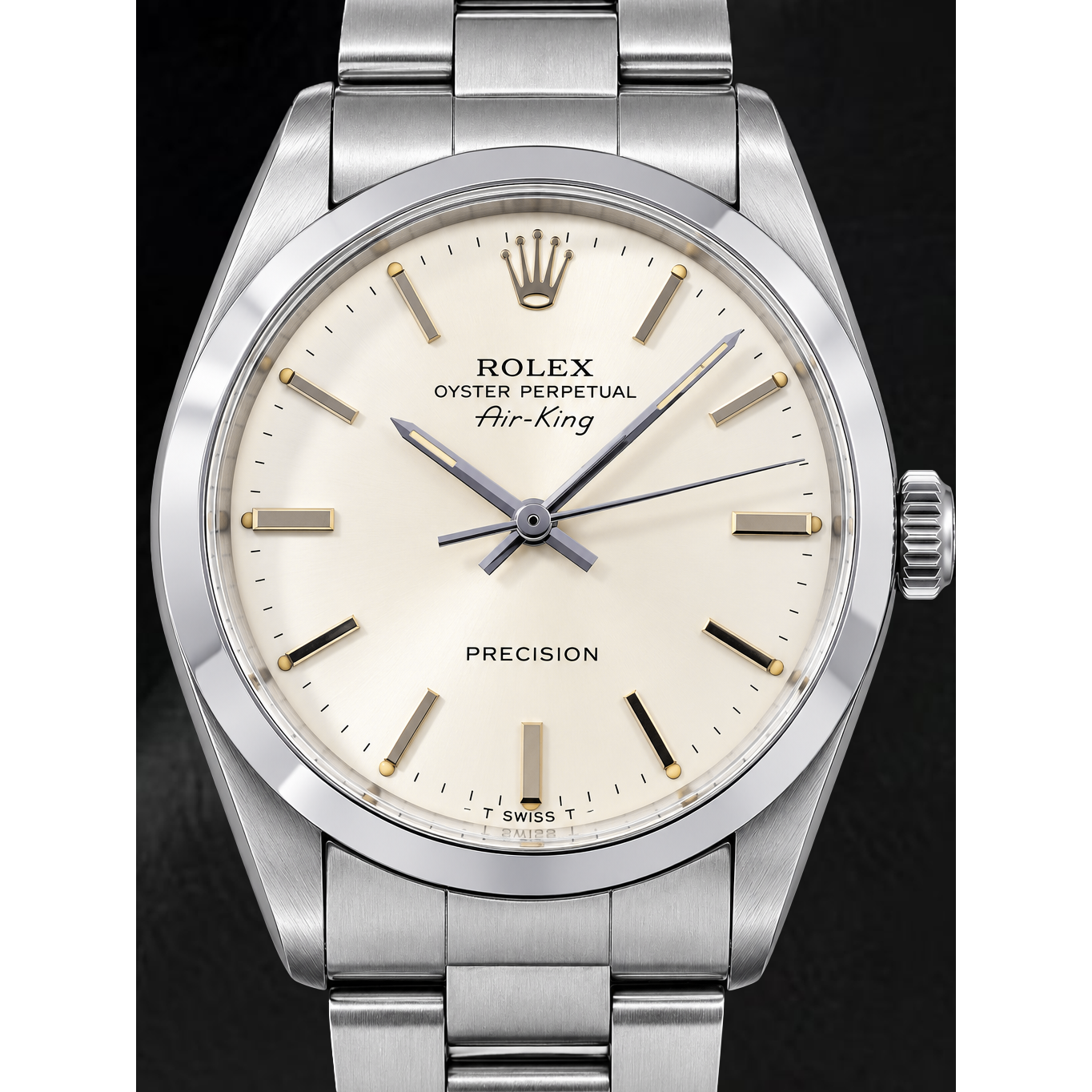 Rolex Air-King 5500 34 mm silbernes Zifferblatt mit Stabindizes Edelstahl Uhr