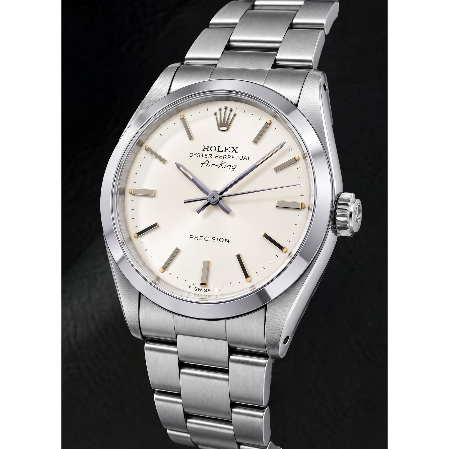 Rolex Air-King 5500 34 mm silbernes Zifferblatt mit Stabindizes Edelstahl Uhr