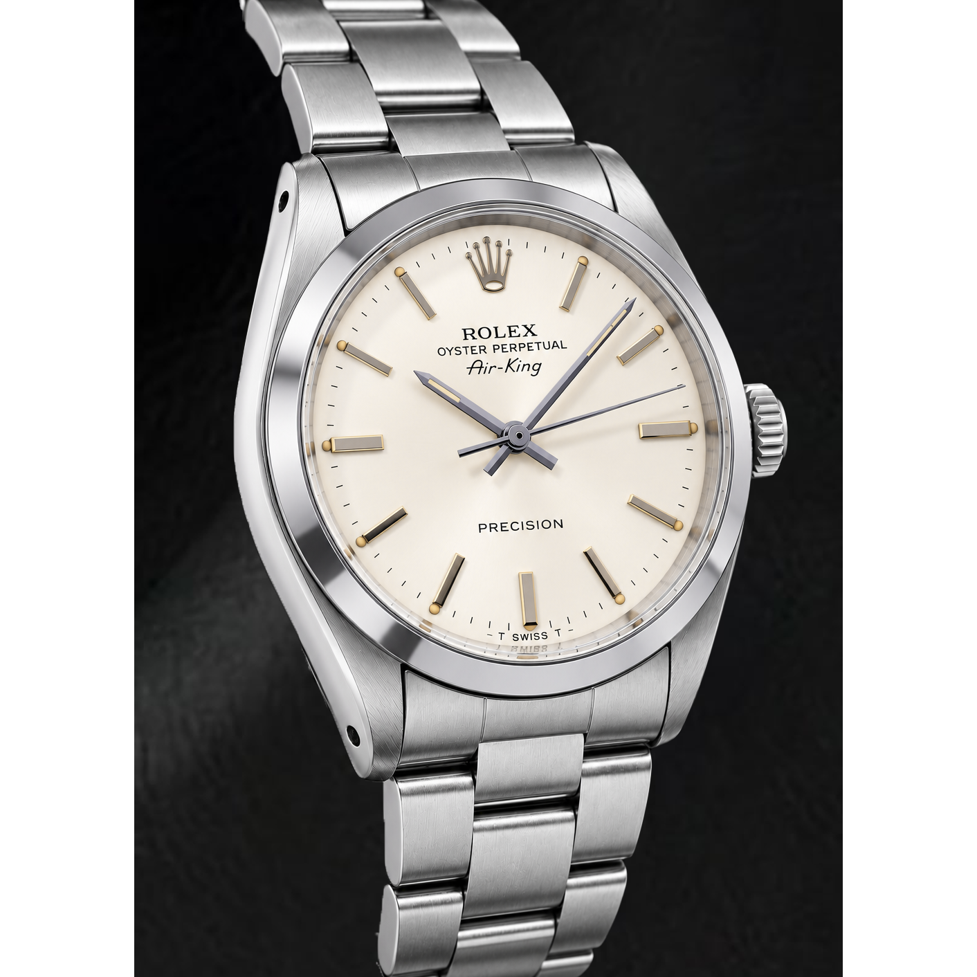 Rolex Air-King 5500 34 mm silbernes Zifferblatt mit Stabindizes Edelstahl Uhr