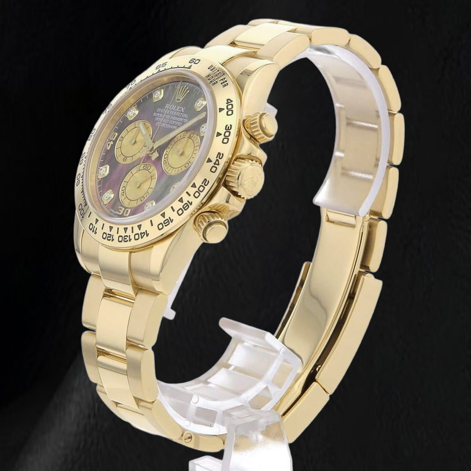 Rolex Cosmograph Daytona 116508 40 mm Gelbgold Uhr mit schwarzem Perlmutt-Zifferblatt