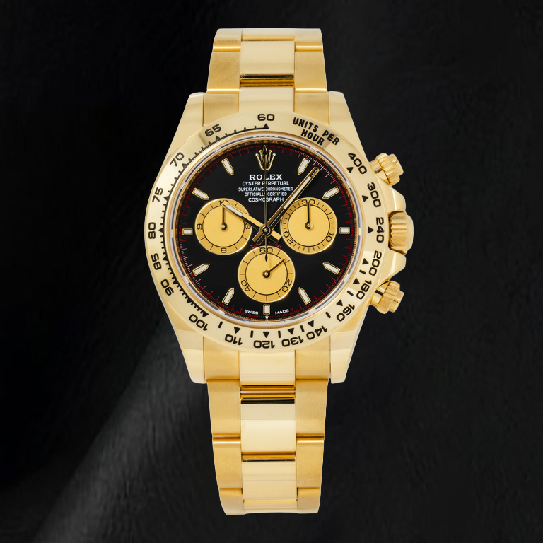 Rolex Cosmograph Daytona 126508 40 mm Gelbgold-Uhr mit schwarzem Zifferblatt